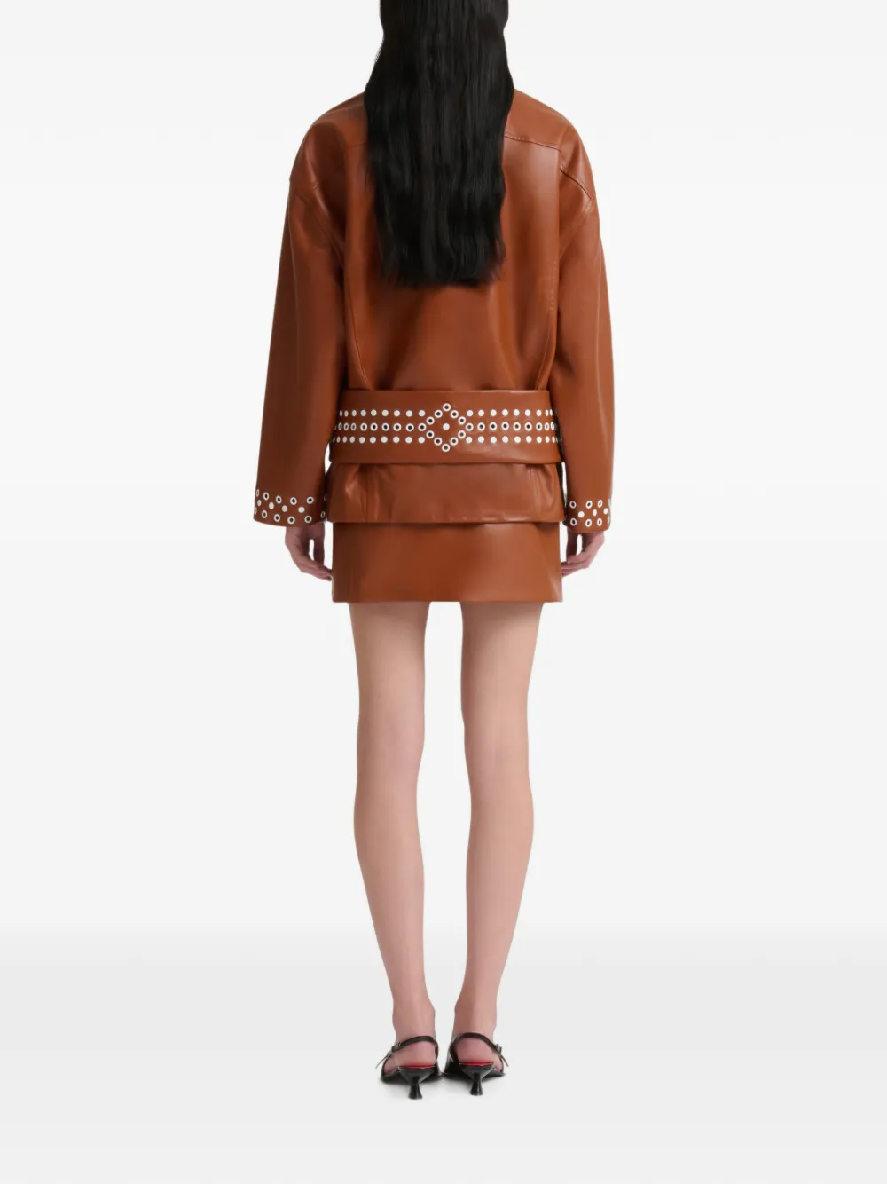 Marni Bruine leren mini-rok met studs