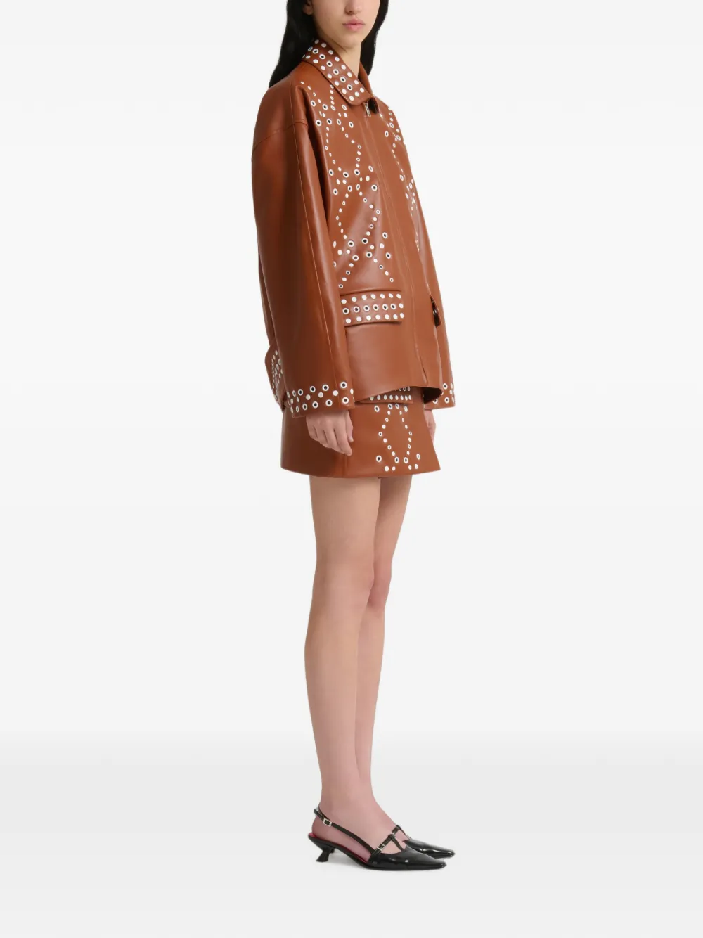 Marni Bruine leren mini-rok met studs