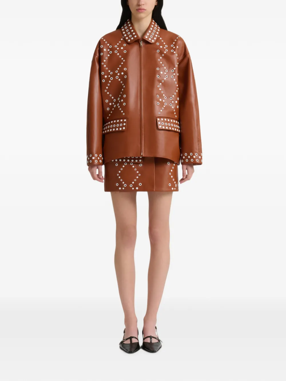 Marni Bruine leren mini-rok met studs
