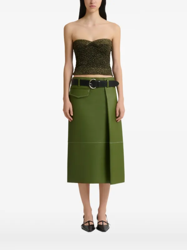 Marni Green Bonded Nappa Leather Midi Skirt with Pocket