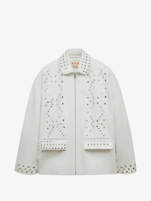 Marni white leather jacket with studs