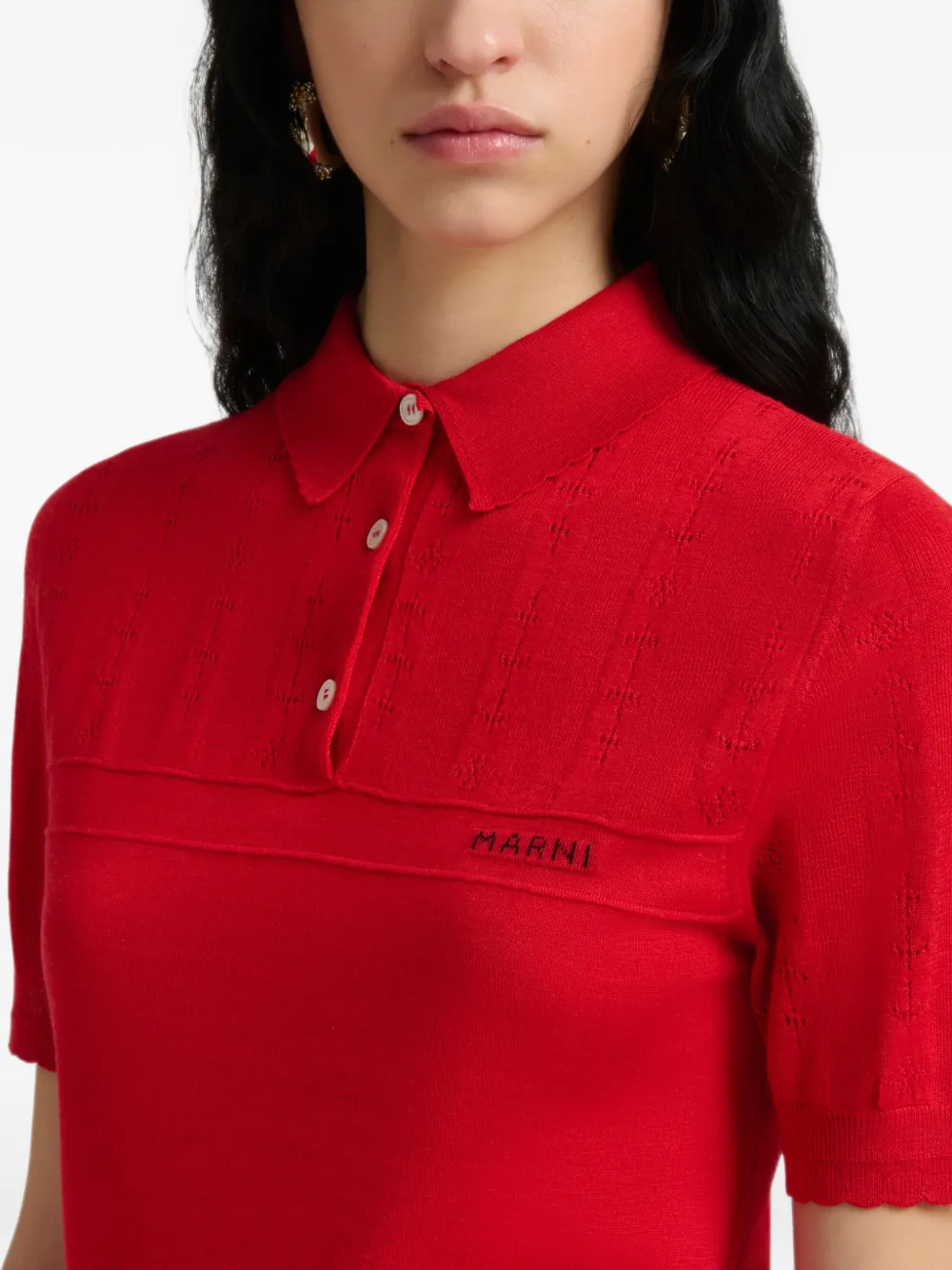 Marni Pointelle gebreide polotop met gewelfde afwerking Rood