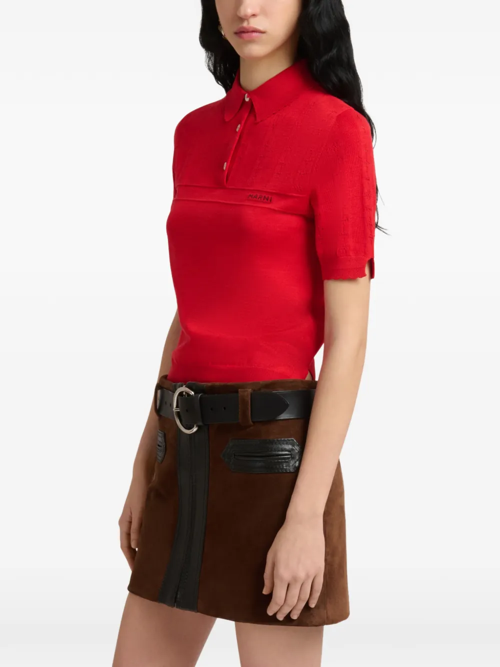 Marni Pointelle gebreide polotop met gewelfde afwerking Rood