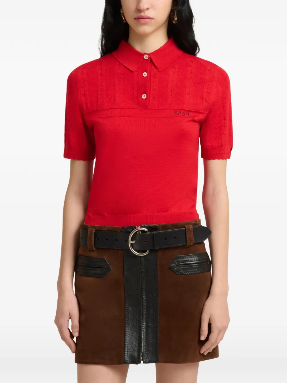 Marni Pointelle gebreide polotop met gewelfde afwerking Rood