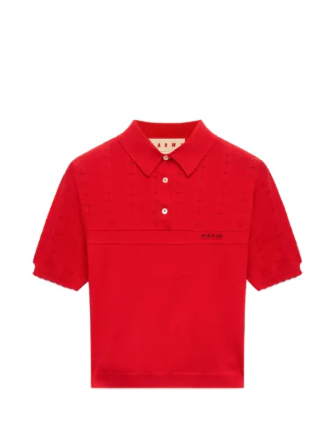 Marni pointelle-knit scalloped-trim polo top