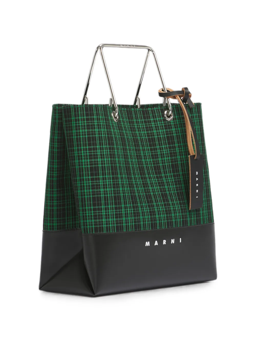 Marni Groene geruite twill shopper met metalen handvatten Zwart