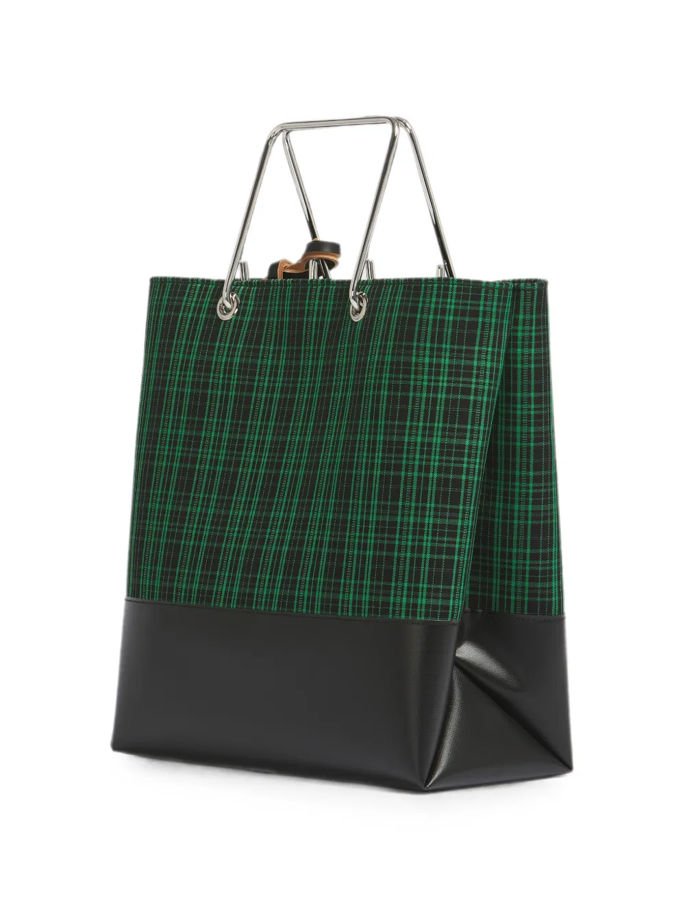 Marni Groene geruite twill shopper met metalen handvatten Zwart