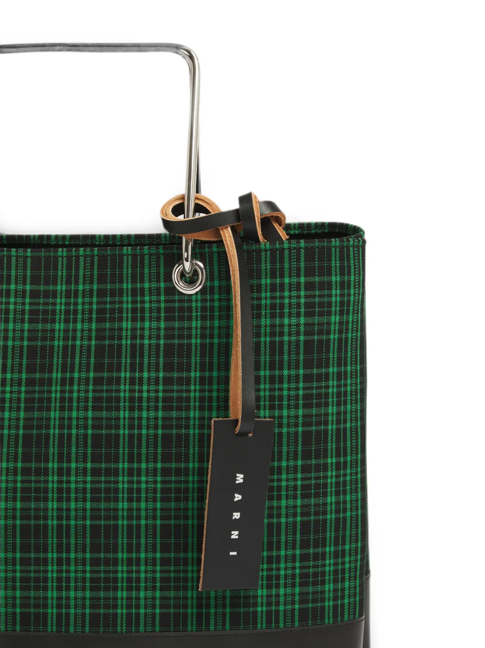 Marni Groene geruite twill shopper met metalen handvatten Zwart