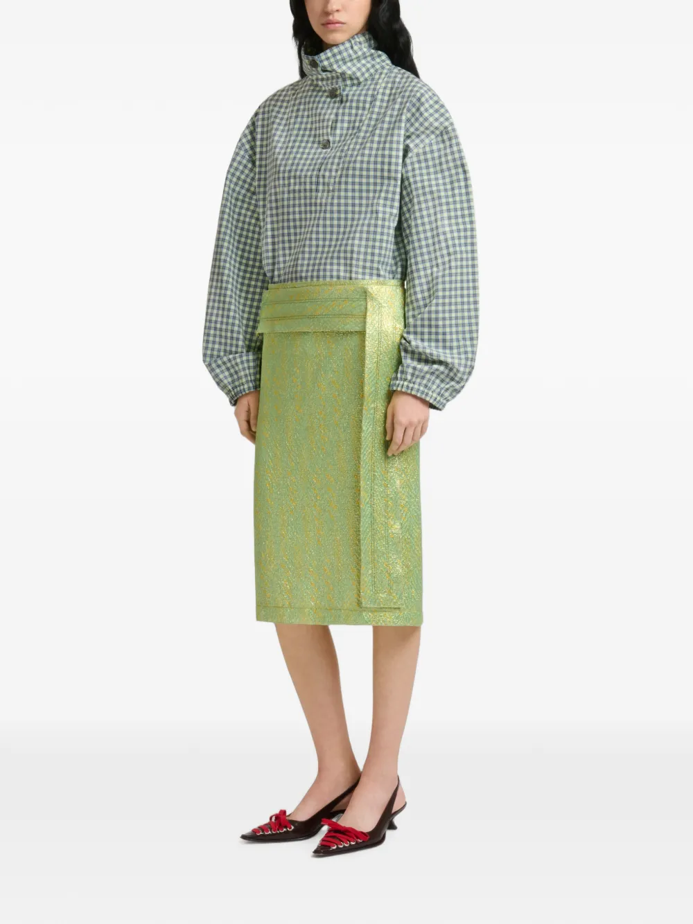 Marni Zijden cloqué midi-rok met vlak-detail Groen