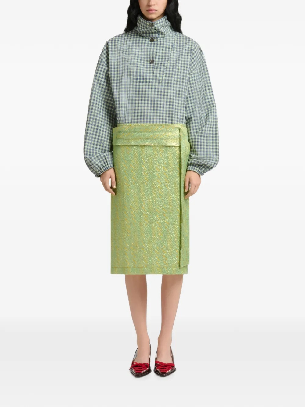 Marni Zijden cloqué midi-rok met vlak-detail Groen