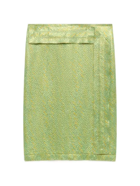 Marni green silk cloqué midi skirt with panel detail
