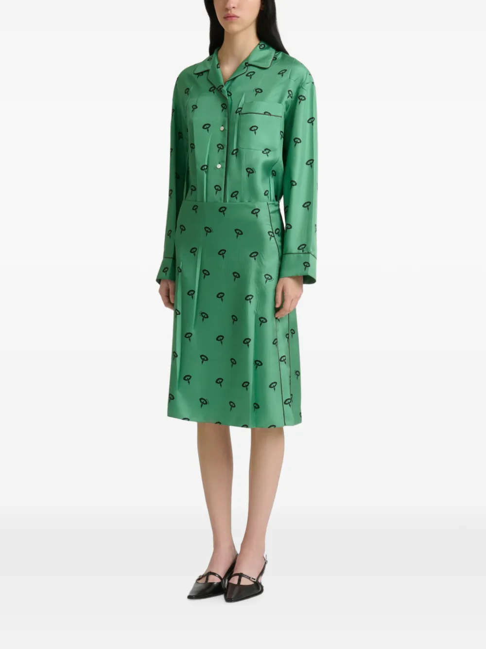 Marni Zijde-twill midi-rok met bloemenprint Groen