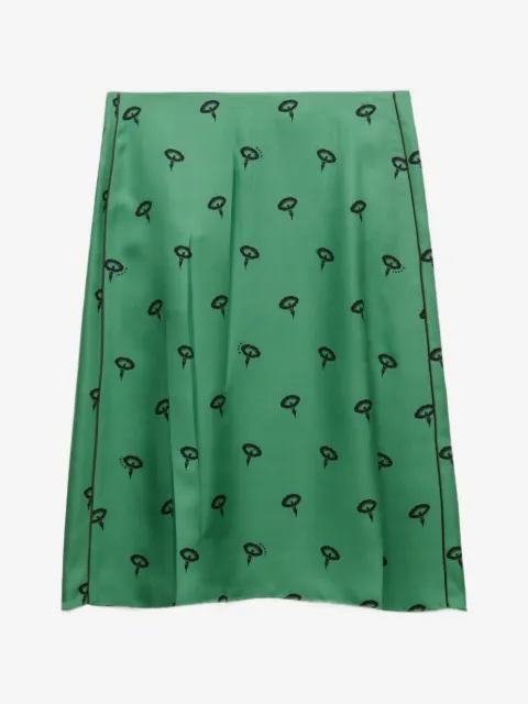 Marni green silk twill midi skirt with floral print