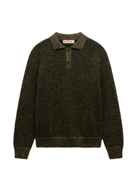 Marni black wool polo sweater with lurex detailing