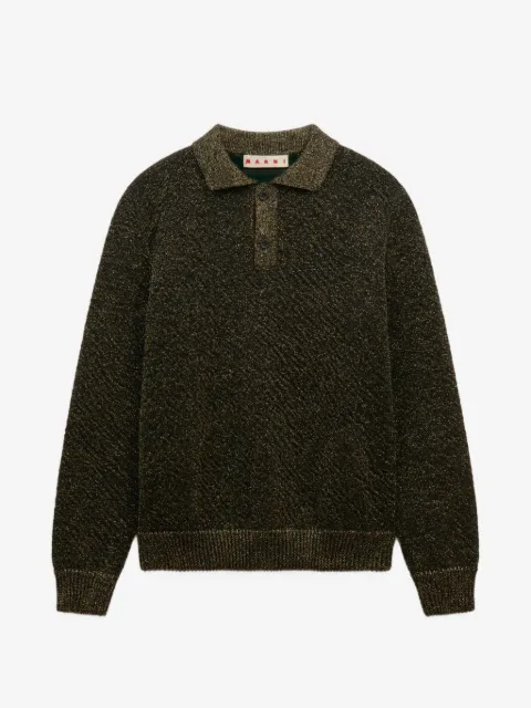 Marni black wool polo sweater with lurex detailing