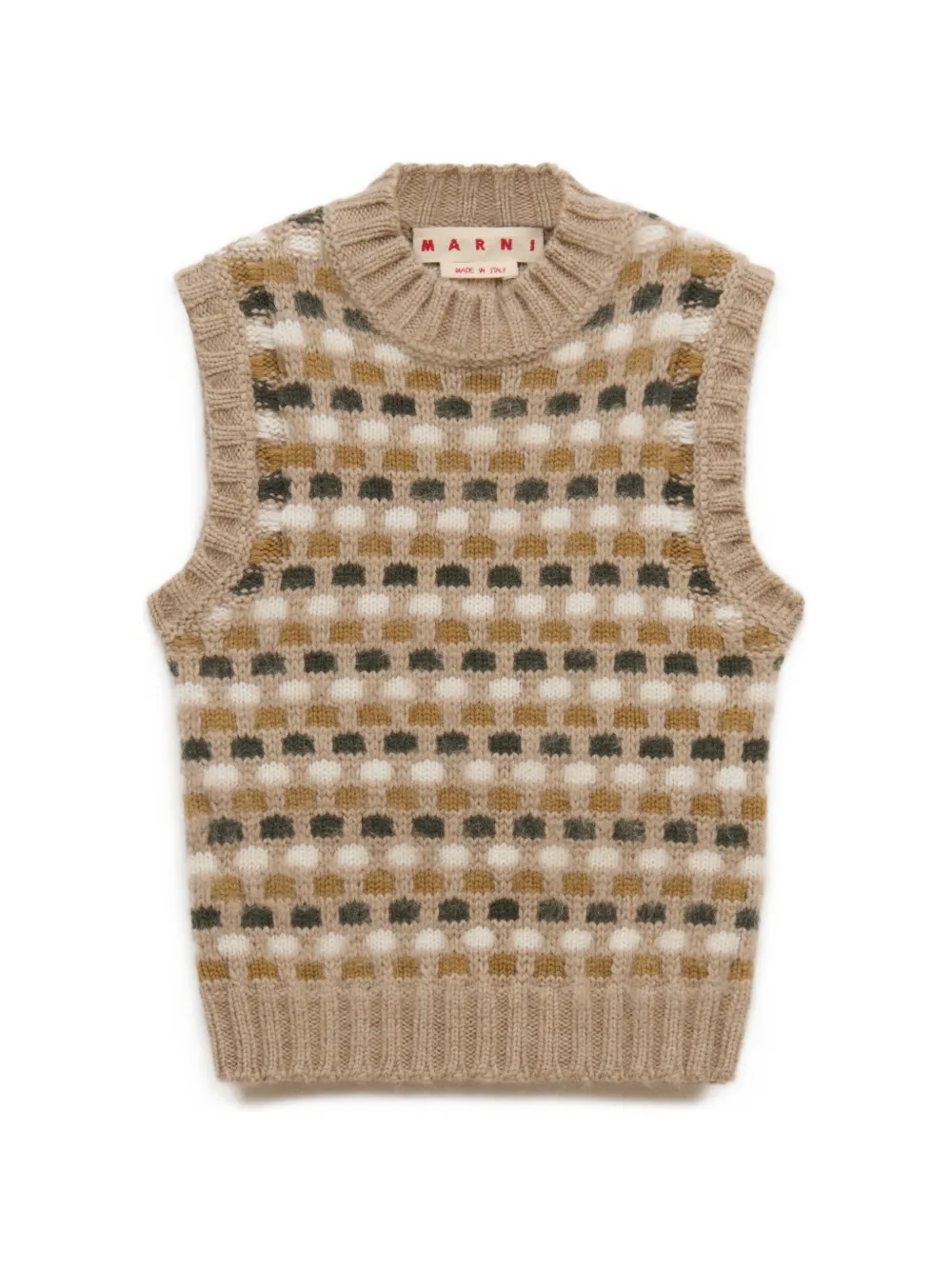 Marni white and green jacquard Shetland wool vest - Toni neutri