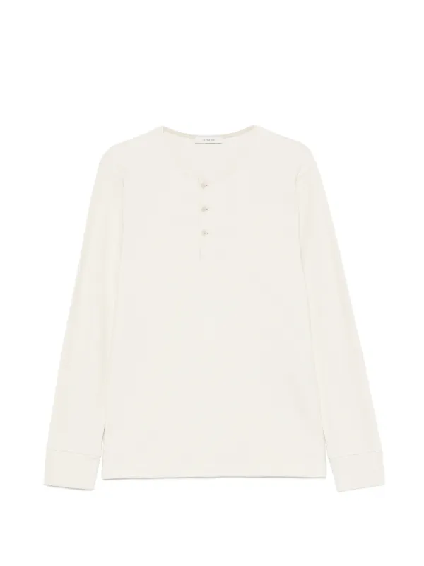 Lemaire Long-sleeve Henley T-shirt in Linen and Cotton Ribbed Jersey in Neutrals