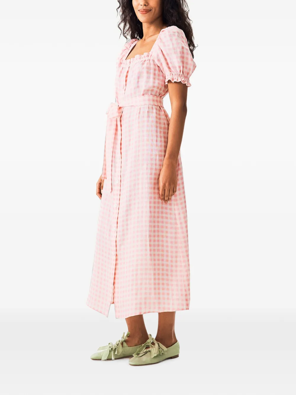 Sleeper Brigitte linnen maxi-dress met gingham-ruit Roze