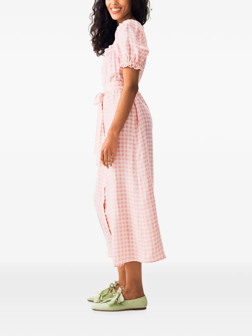 Sleeper Brigitte linnen maxi-dress met gingham-ruit Roze