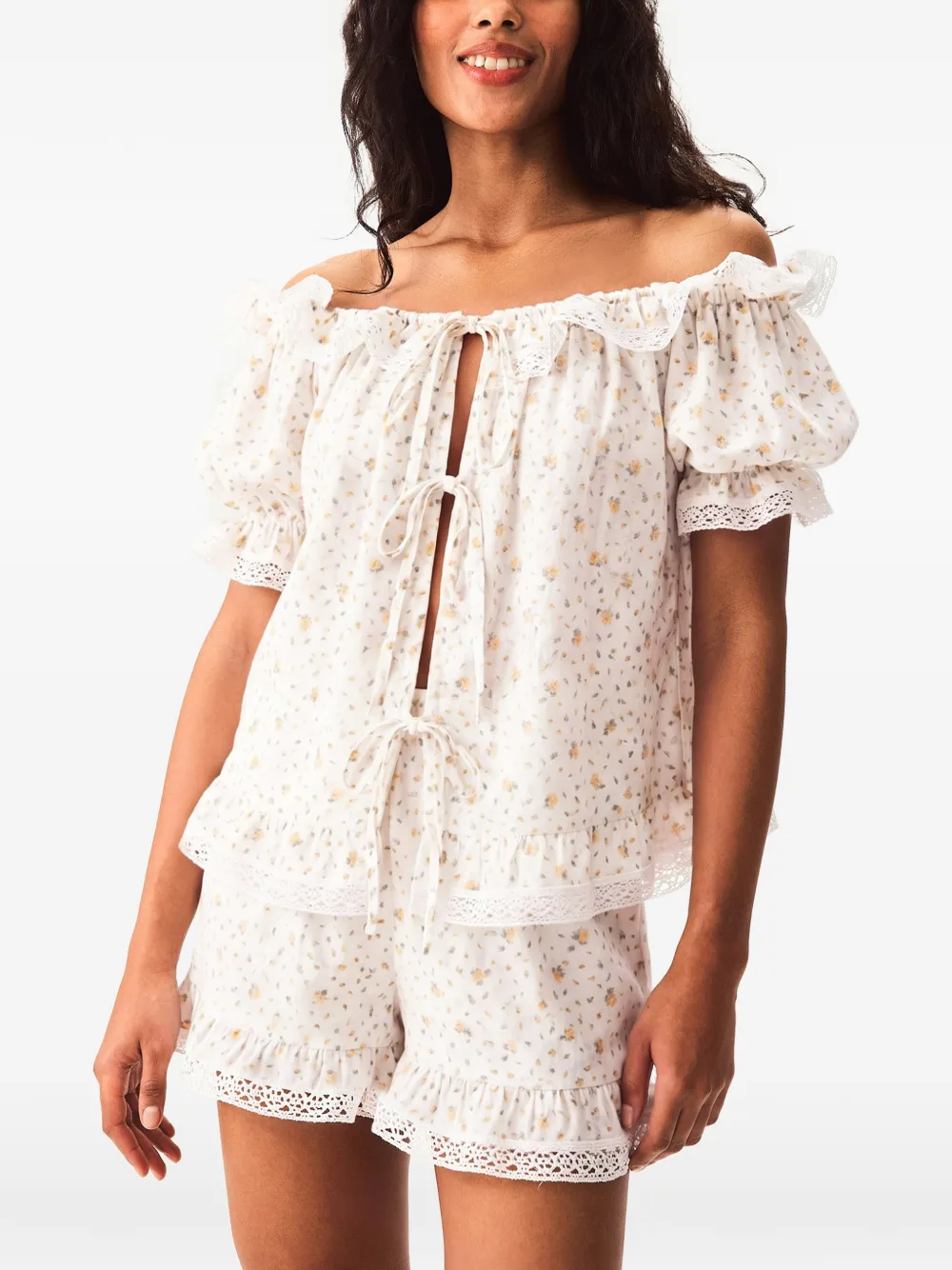 Sleeper Romantica pyjama met bloemenprint Wit
