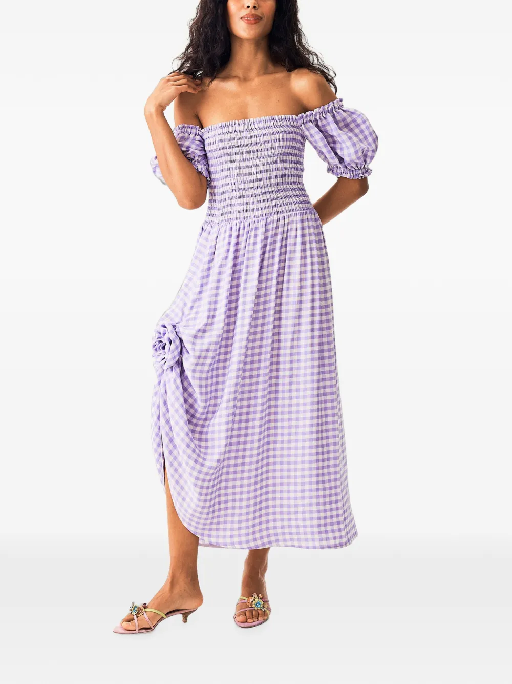 Sleeper Belle maxi-dress met gingham-print Paars
