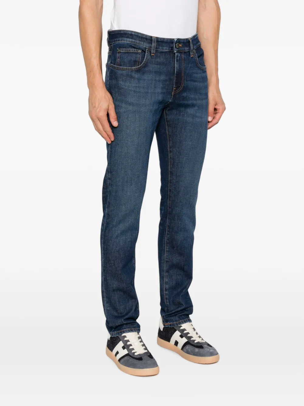PT Torino Jeans met vervaagd effect en logopatch Blauw