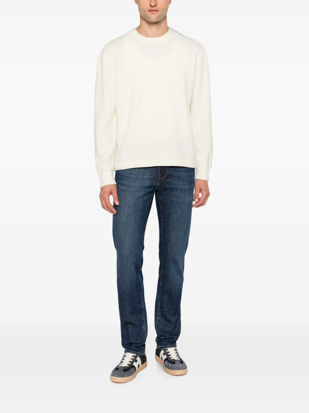 PT Torino Jeans met vervaagd effect en logopatch Blauw