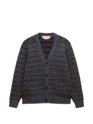 Sacai Crochet Panelled Cardigan | Blue | FARFETCH JO