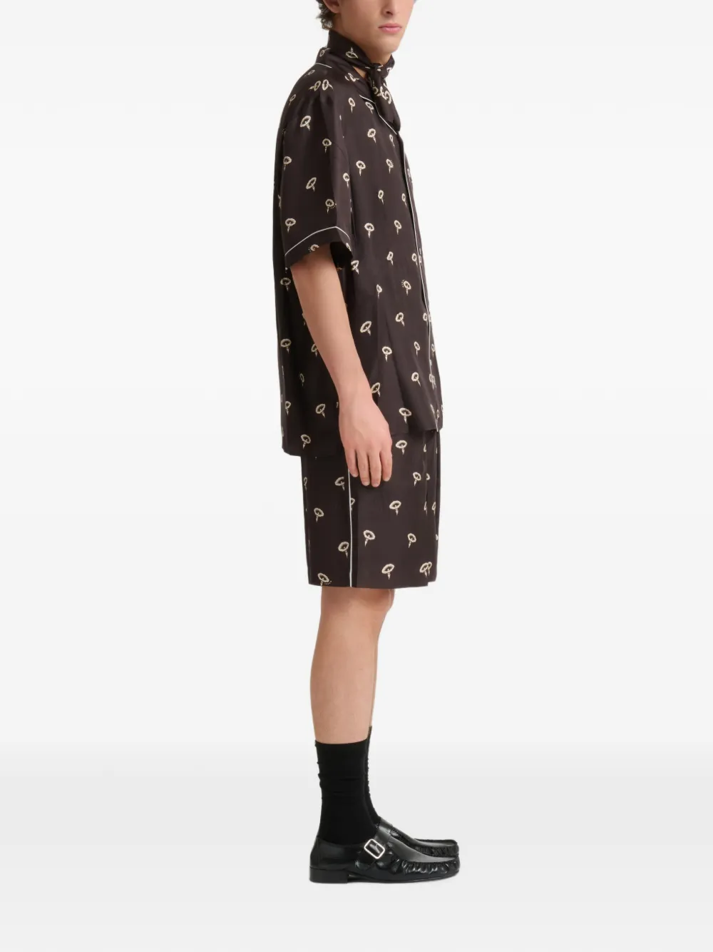 Marni Zijde-twill pyjamashorts met bloemenprint Bruin
