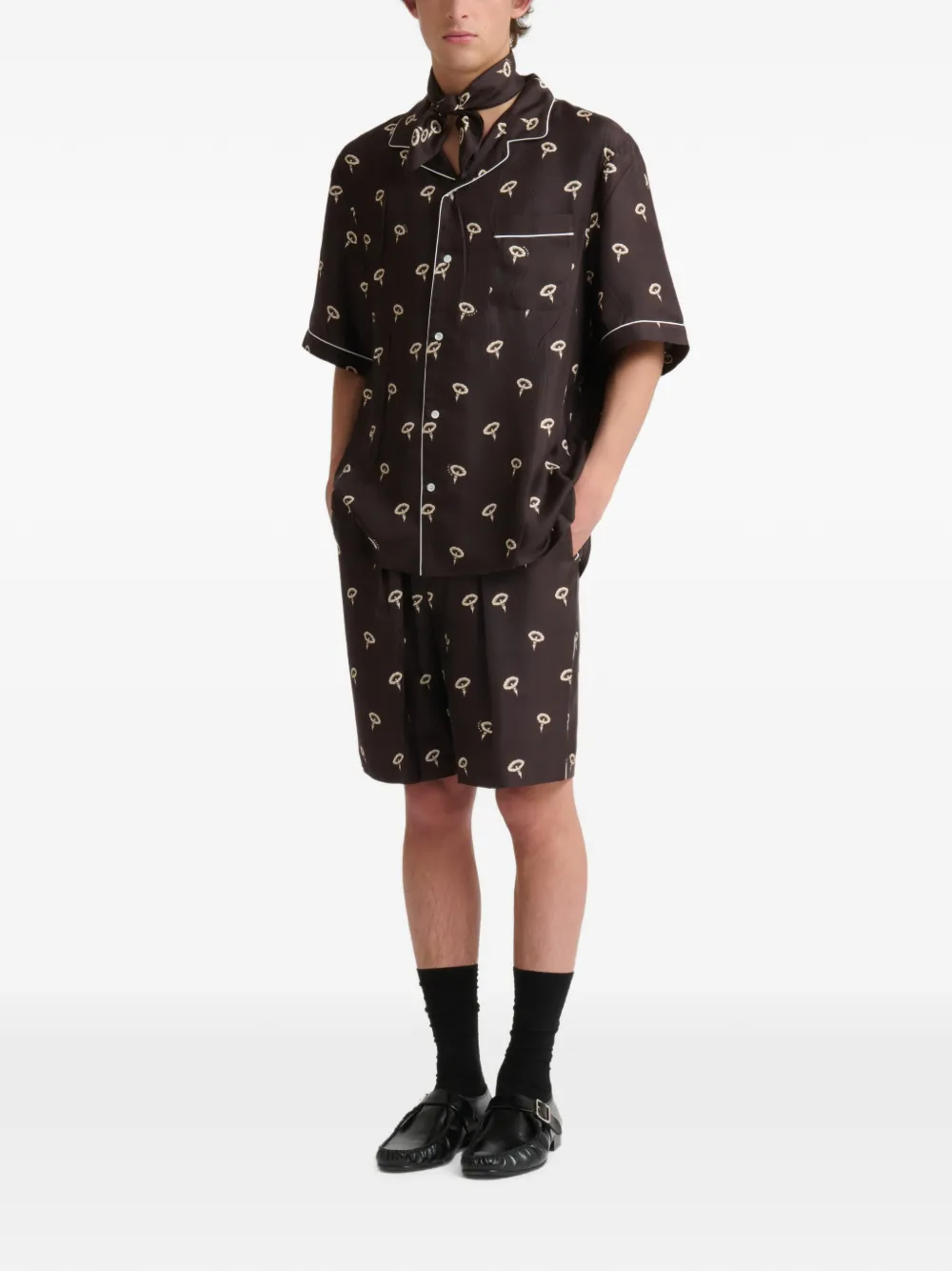 Marni Zijde-twill pyjamashorts met bloemenprint Bruin