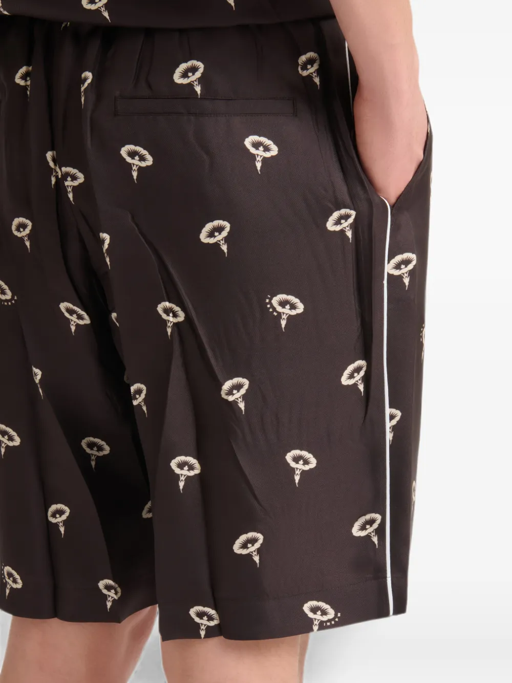 Marni Zijde-twill pyjamashorts met bloemenprint Bruin