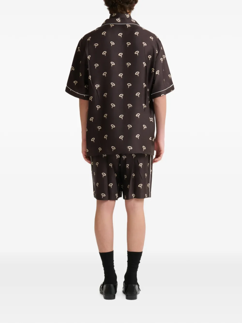Marni Zijde-twill pyjamashorts met bloemenprint Bruin