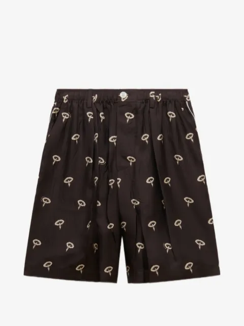 Marni brown silk twill pajama shorts with floral print