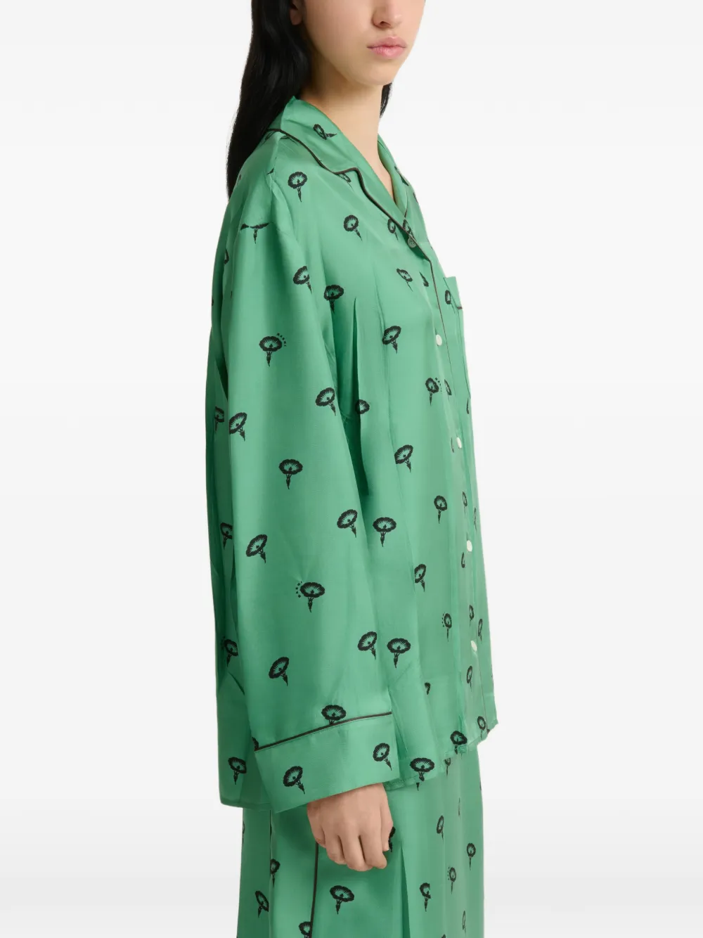 Marni Zijden twill pyjamashirt met bloemenprint Groen