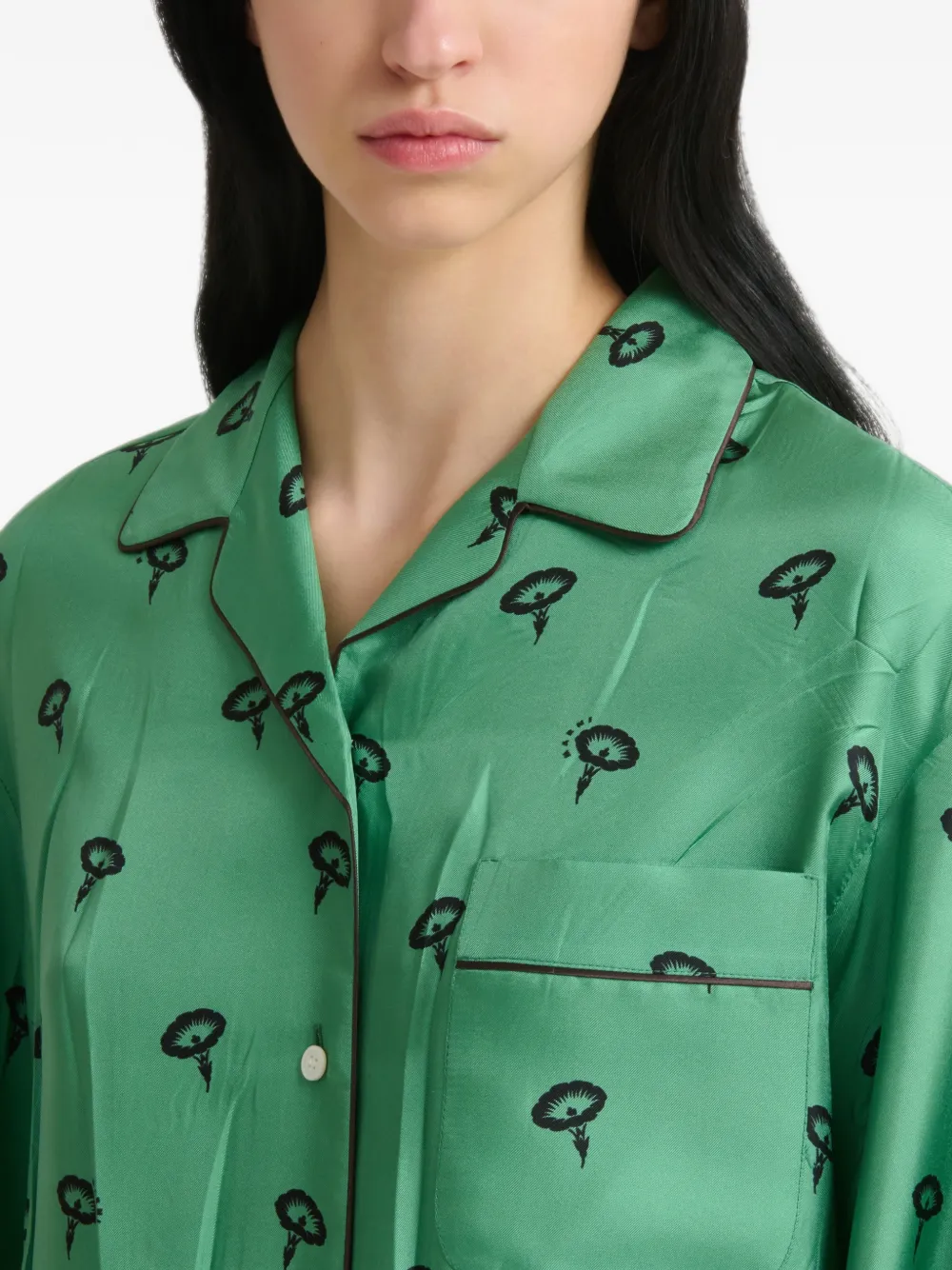 Marni Zijden twill pyjamashirt met bloemenprint Groen