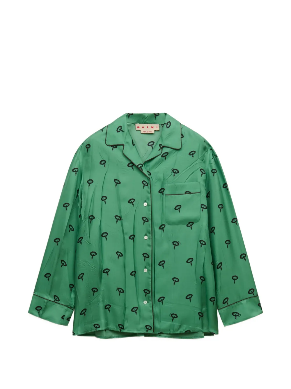 Marni green silk twill pajama shirt with floral print - Grün
