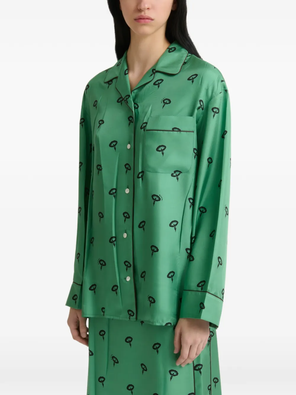 Marni Zijden twill pyjamashirt met bloemenprint Groen
