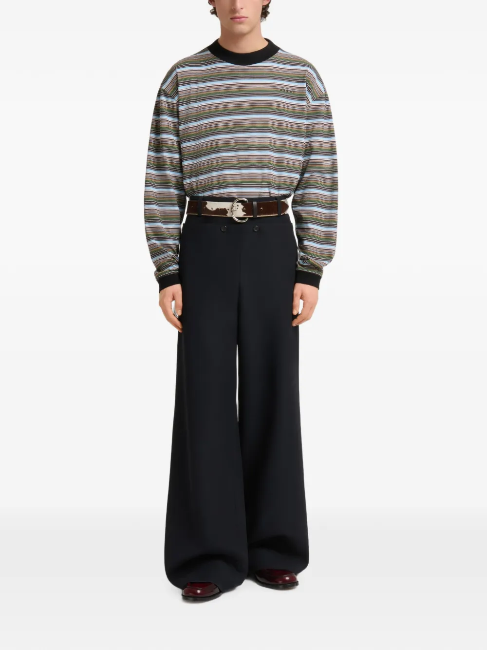 Marni Zwarte technische wollen broek met geknoopte klep Blauw