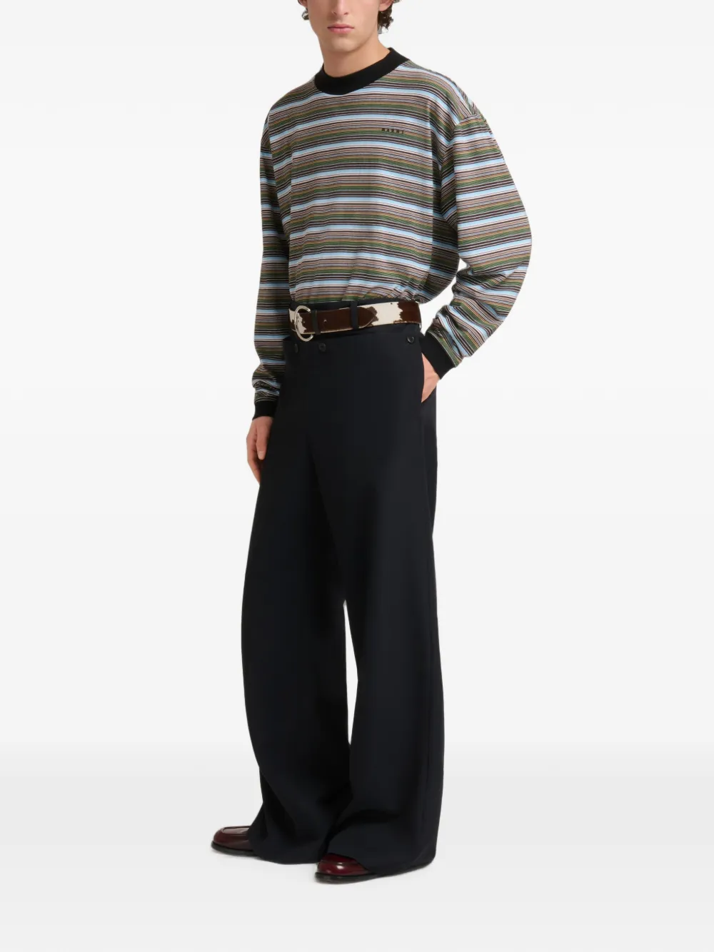 Marni Zwarte technische wollen broek met geknoopte klep Blauw