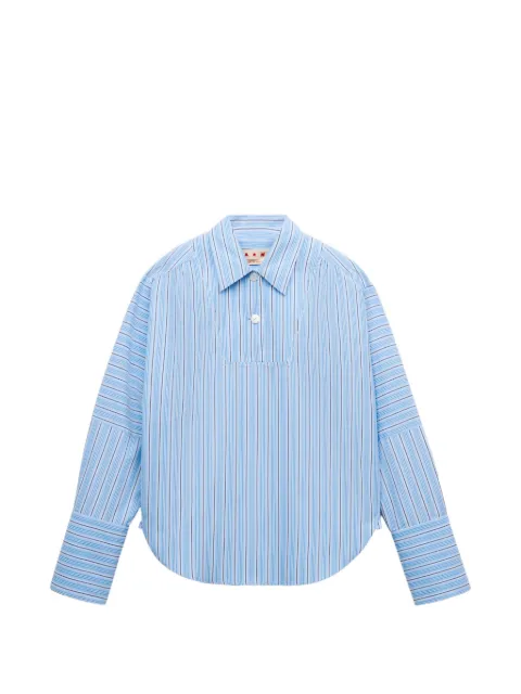 Marni light blue striped poplin shirt with bib insert