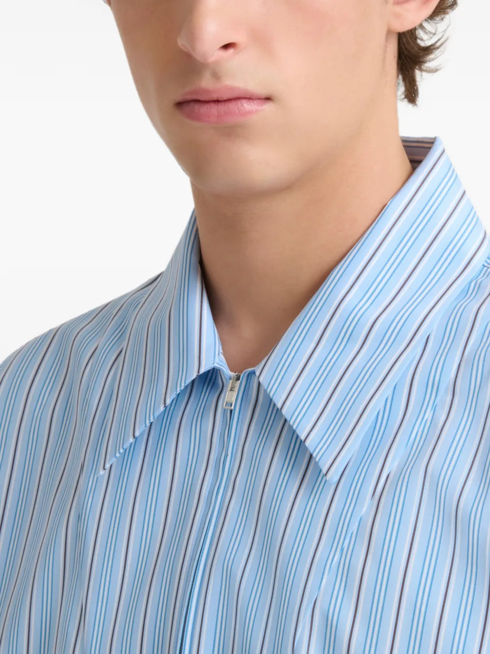 Marni Lichtblauw gestreept popeline shirt met rits