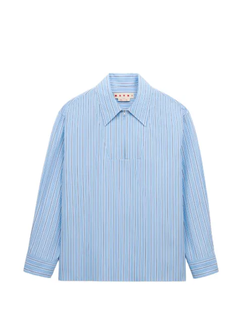 Marni light blue striped poplin shirt with zipper bib