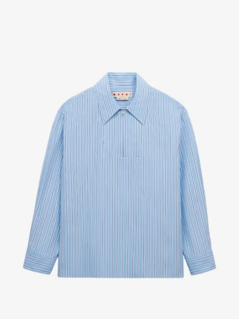 Marni light blue striped poplin shirt with zipper bib