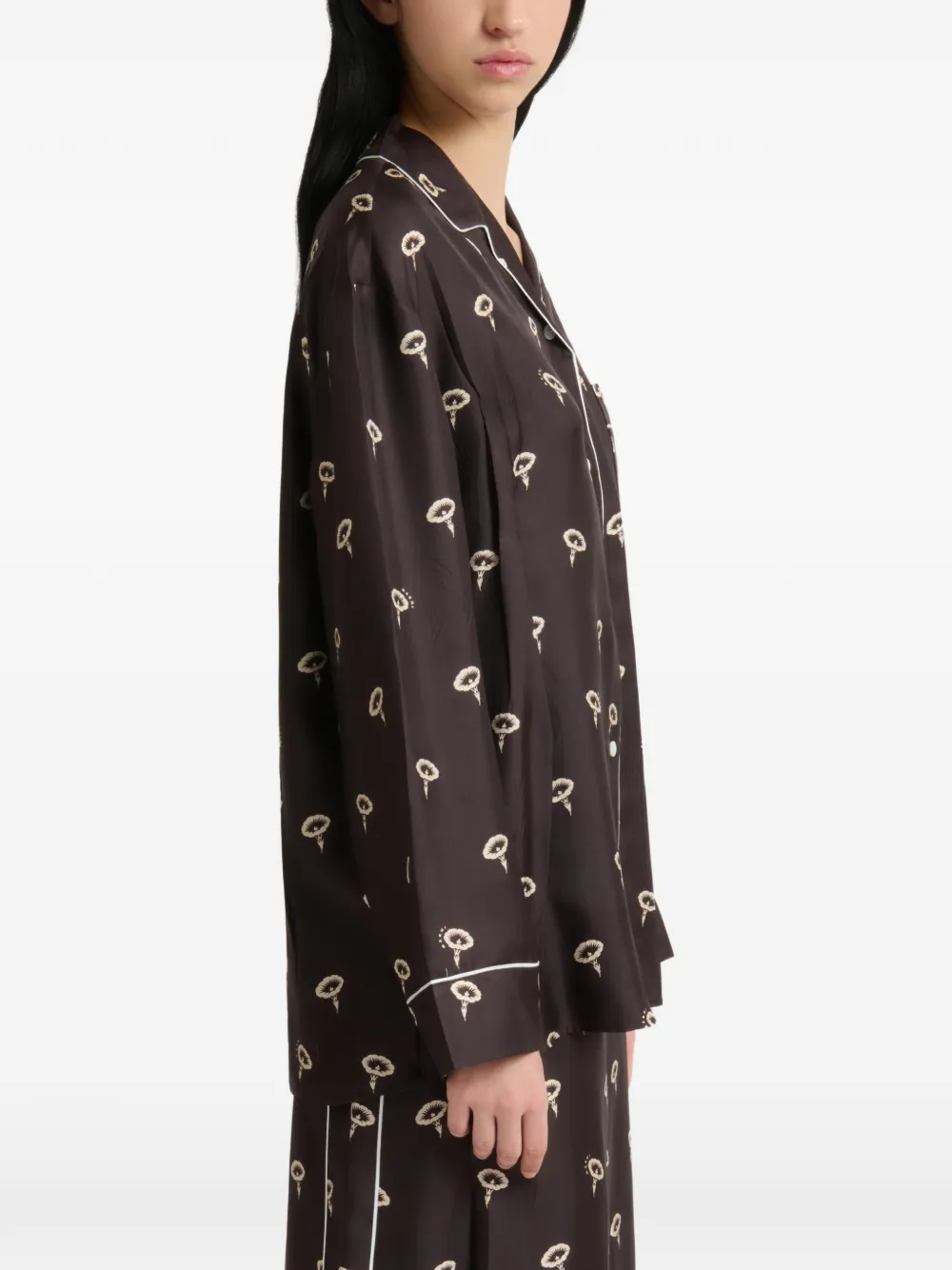 Marni Bruine zijden twill pyjamashirt met bloemenprint