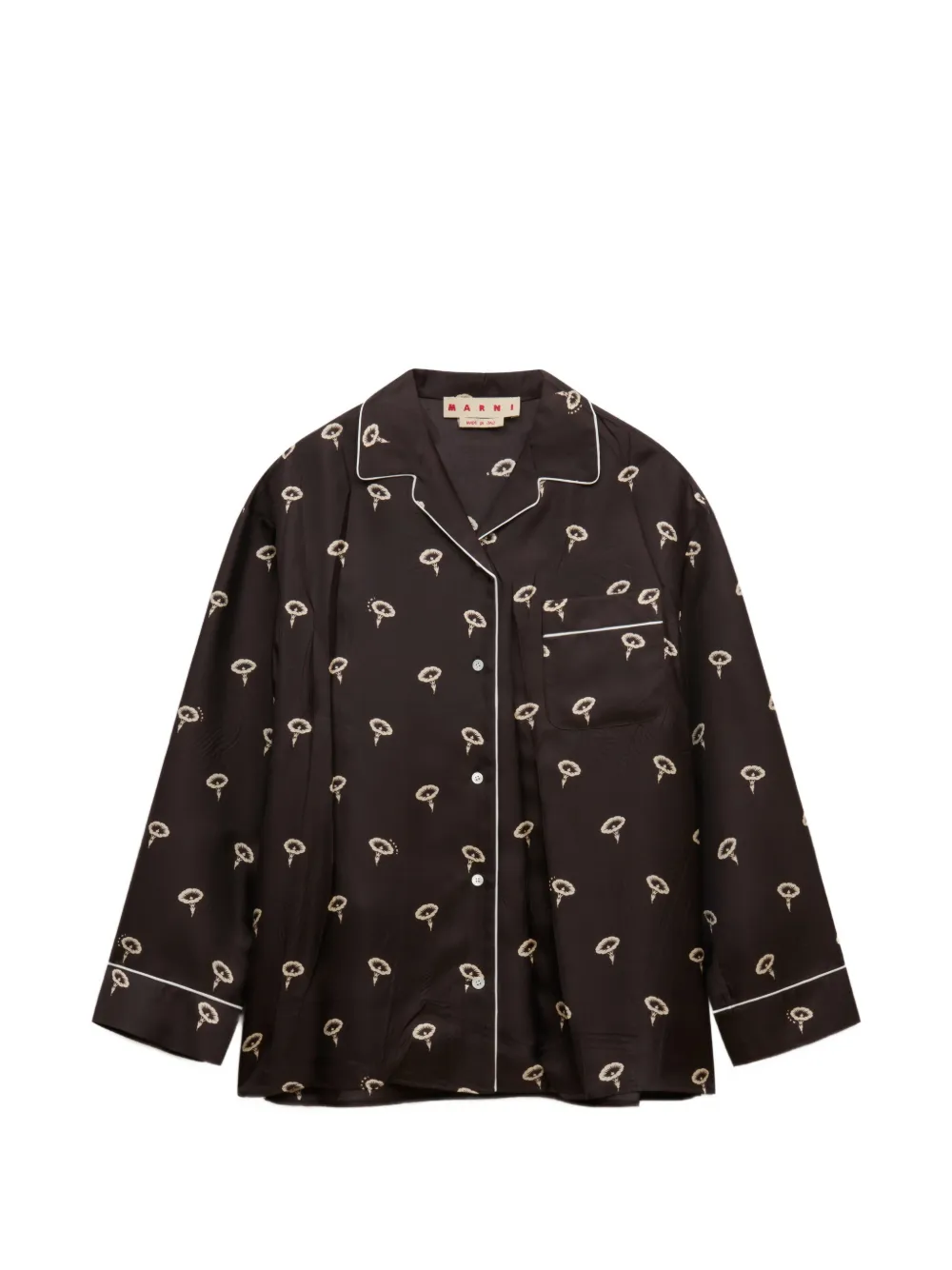 Marni brown silk twill pajama shirt with floral print - Braun