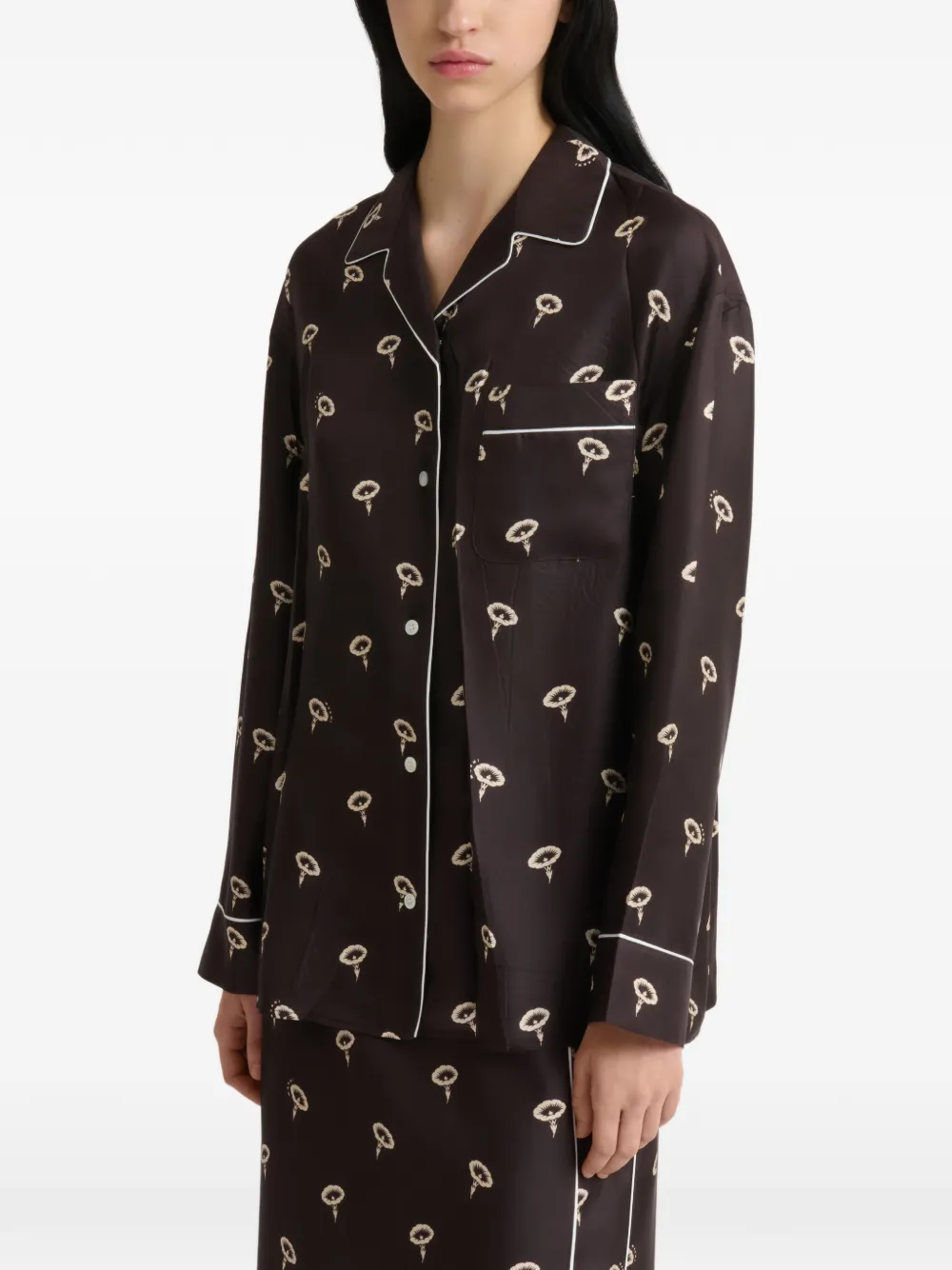 Marni Bruine zijden twill pyjamashirt met bloemenprint