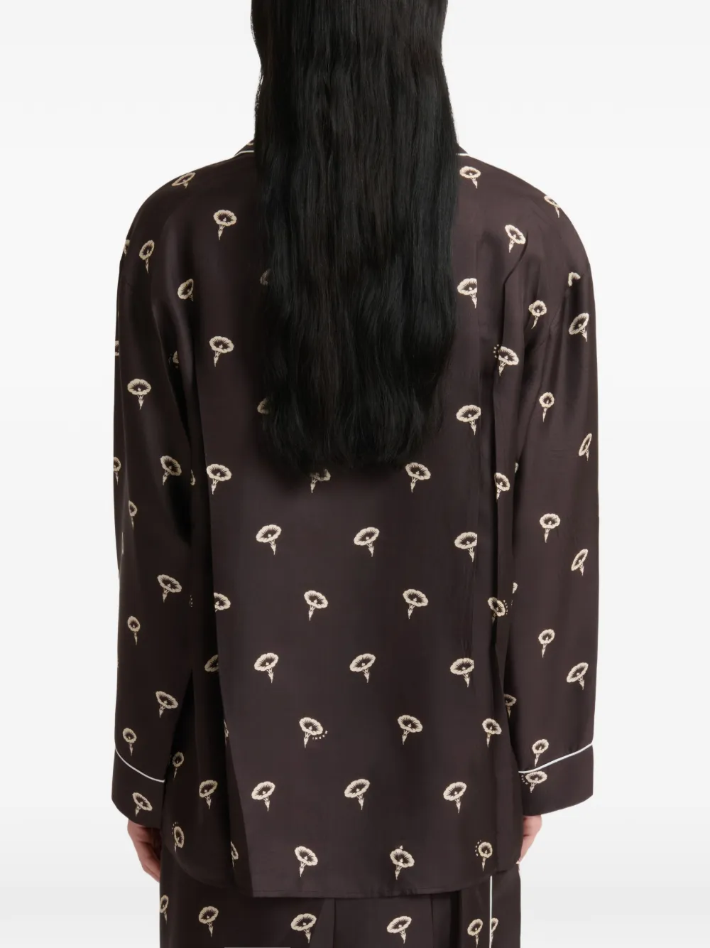 Marni Bruine zijden twill pyjamashirt met bloemenprint