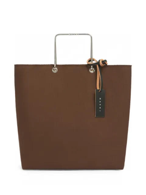 Marni tote de lona marrón con asas metálicas