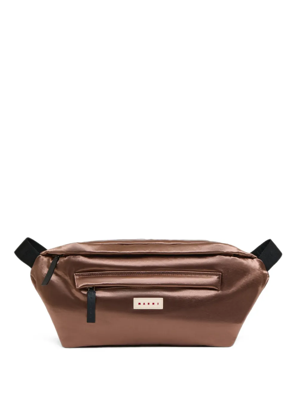 Marni logo-patch satin belt bag - Marrone