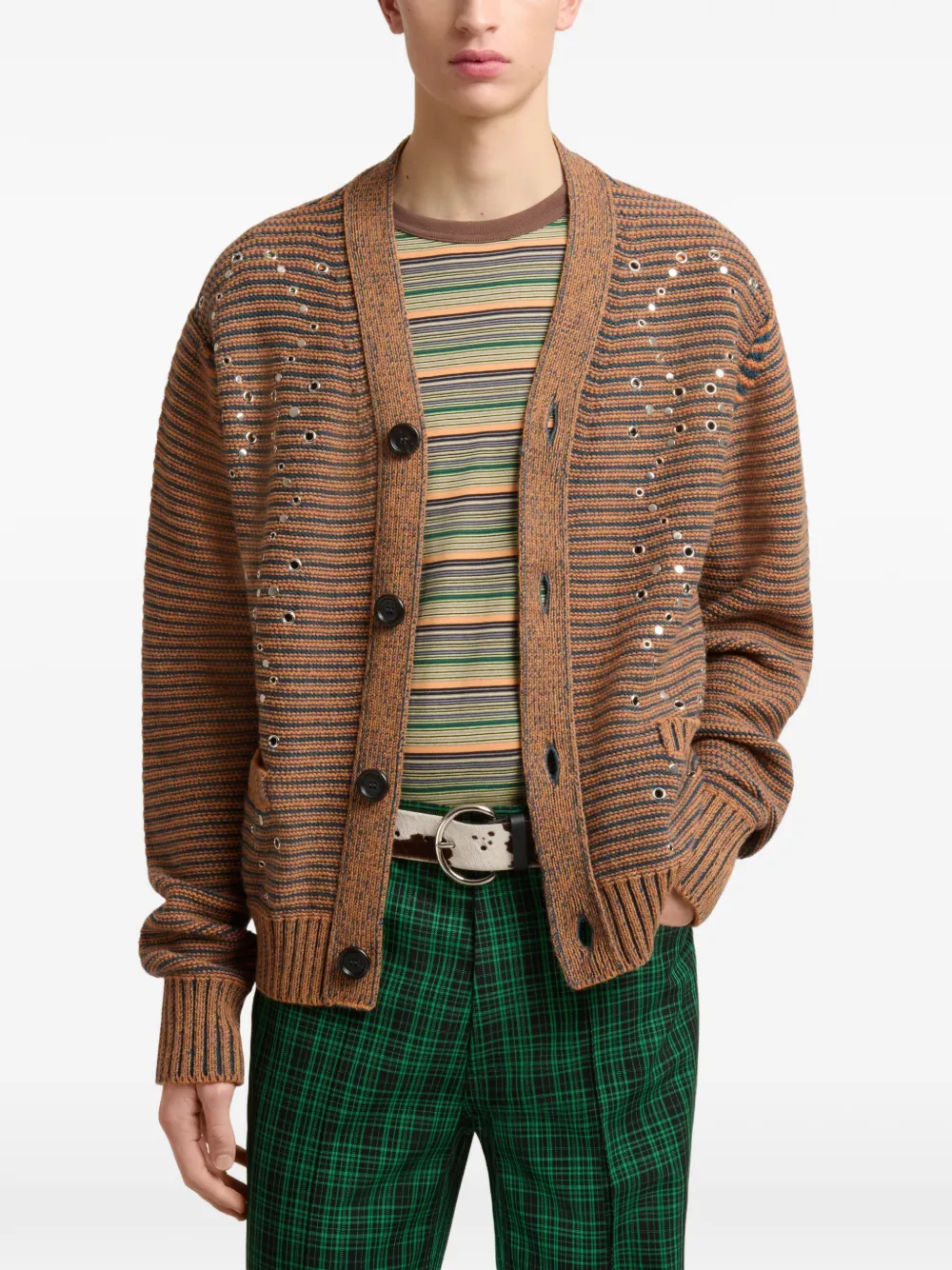 Marni Gestreept vest verfraaid met studs Bruin